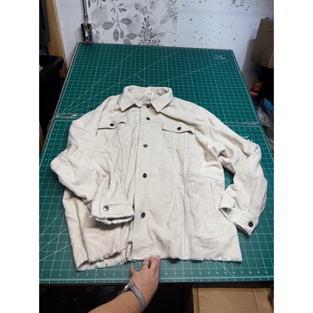 GeeGee Cream Corduroy Shacket Oversized Raw Hem Button Down Jacket Womens 3XL